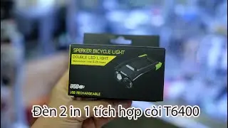 Đèn kèm còi xe đạp thể thao T6400 sạc USB | 2 in 1 Bicycle Eletric Horn Led Light USB Charging T6400