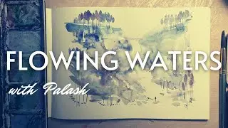 Flowing watercolor waterfall - Playing with water and paint.