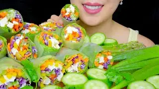 ASMR VEGETARIAN SPRING ROLLS + RAW VEGGIES| EATING SOUNDS | TracyN ASMR