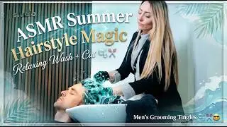 ASMR full service 🎶 with hairwash 🫧 and scissor cutting ✂️ Summer hairstyle 😎
