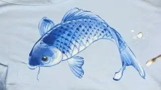 How to paint a carp fish on polo shirt在衣服上鯉魚