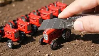 Slicing Mini Metal Tractors 🚜✨ | Macro ASMR on a Mini Field #asmr #tractor