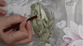 Coloring a grayscale with Crayola pencils.  Continuing on with the frog and water. Part 2 of 3.