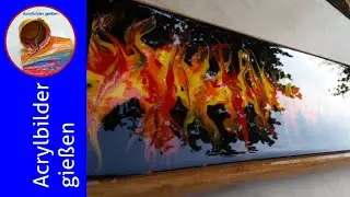 Pouring Acrylic deutsch: Züngelnde Flammen mit den Fingern gewischt, ein tolles Regalbrett!