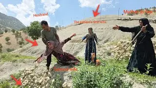 The husband's anger on the farm over the behavior and tension of  second wife with  sick first wife