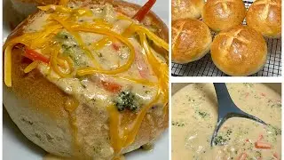 Broccoli Cheddar Cheese Soup in a Homemade Bread Bowl 🤤🤤🤤 Step by Step!! This is sooo good!