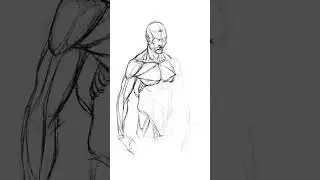 Drawing 3/4 angle figure from imagination. Anatomy study.