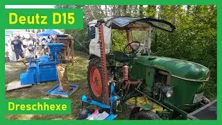 Oldtimertreffen Römerberg 2024 | 15er Deutz treibt die Dreschhexe an | Riemenscheibe