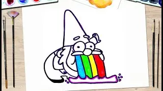 THE GNOME IS STUCKED UP WITH A RAINBOW! How to draw a gnome with a rainbow. Gravity Falls