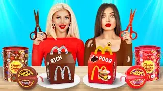Thử Thách Đồ Ăn Đắt Tiền vs Rẻ Tiền! Ăn Bánh Sô Cô La Giàu & Burger Giả Nghèo Bởi RATATA POWER