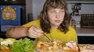 Мукбанг Спагетти 🍝с мясом, бутики с беконом 🥓и авокадо 🥑