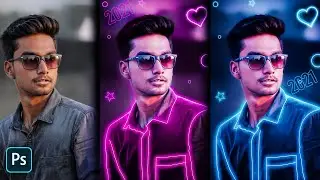 Neon Lights Photo Manipulation 2021 New Year Concept Editing in Photoshop