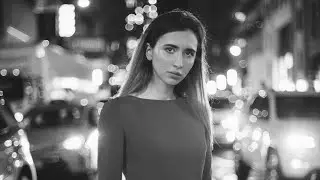 Fashion video. Model night walk in New York City.