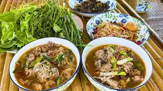 แกงไก่บ้านใส่เส้นล่อน ซดฮ้อนๆแกล้มตำบักหุ่งเผ็ดๆ