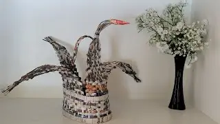 bird basket, Weaving newspaper bird basket, Newspaper art bird basket, NEWSPAPER ART AND CRAFT IDEA,