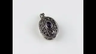 Sterling Silver Amethyst Gemstone Oval Shape Locket Pendant BGP-1063J