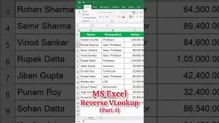 Reverse VLookup in MS Excel Part-I #shorts