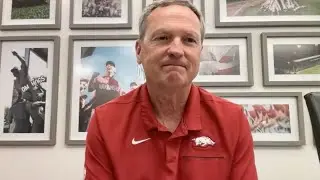 Dave Van Horn reacts to Arkansas' draw for Fayetteville Regional