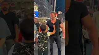 Giga Chad meets little Chad in times square 🗿 #giggachad