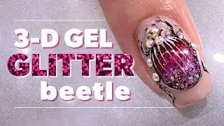 3-D Bejeweled Glitter Beetle Nail Art Using Gel Polish