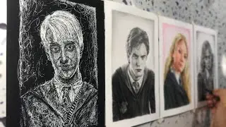 Drawing Harry Potter students from each house with 4 different style (Cedric, Draco, Luna, Hermione)