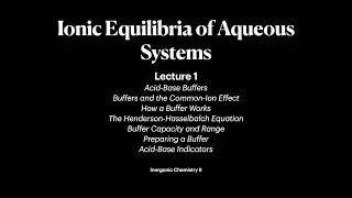 Ionic Equilibria of Aqueous Systems | Lecture 1 | Inorganic Chemistry II
