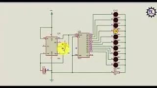 Led chaser circuit using 555 timer ic  and 4017 ic with adjustable time delay Proteus simulation