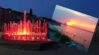 Вечерние фонтаны в Новомосковске,  и закат в Днепре.  01.08.2021.