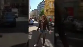 Granate styling, Walking in public as a tourist in good mood, denim micro shorts, fishnet tights