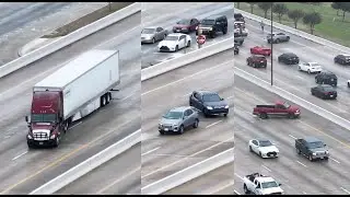 Drone captures Houston icy bridge spins, slides, saves and close calls