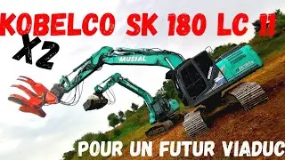 deux pelles kobelco sk 180 sur la tourbe pour ce chantier préparatoire pour un viaduc #brave7le