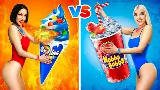 GADIS DI API VS BEKU || TANTANGAN Api vs Es yang Epic selama 24 jam oleh RATATA COOL