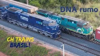 Locomotiva DNA Rumo — Cruzamento entre Trens de Contêineres!