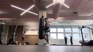 House kicks both stances on the heavy bag
