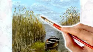Как нарисовать лодку у берега пруда.