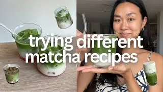 TRYING MATCHA RECIPES - how to make a strawberry matcha, cold foam, and more!