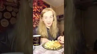 Mukbang: chicken, Olivier salad, and pancakes