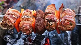 Cooking on a Campfire in the Forest - Primitive Cooking