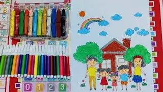 Family Drawing Easy | Family Drawing With 5 Members |