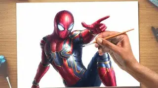 how to draw spiderman | drawing spiderman with poster colour | how to draw iron spider-man