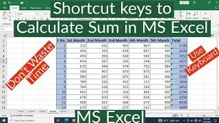 Shortcut Key to Calculate Sum In MS Excel | Keyboard Shortcut to Find Sum in MS Excel | MS Excel Sum