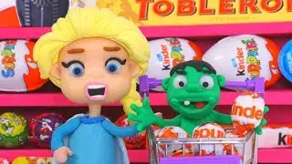 FROZEN ELSA & BABY HULK ARE AT THE SUPERMARKET ❤ Hulk & Superhero Babies Play Doh Cartoons For Kids