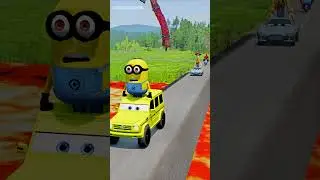 Strange Cars Driving ON Narrow ROAD in LAVA with Giant Hammer Axe in BeamNG.drive