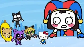 A cat is walking on the frozen Han River. Pomni's version