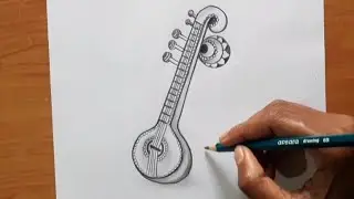 Vasant Panchami easy pencil drawing | How to draw Vasant Panchami veena drawing