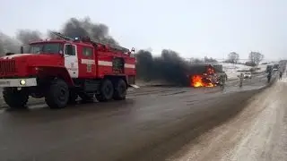 На трассе Кармаскалинского района сгорел автобус