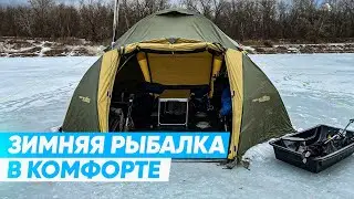 WINTER FISHING IN A TENT WITH FRIENDS. Winnerwell Stove fireplace.