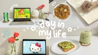 🍡 day in my life 🍵 productive day, aesthetic vlog: studying🌟cozy gaming, iced matcha