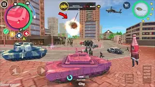 Rope Hero Vice Town - (Pink Tank and BD-100 Spider War Robot Machine Destroy Police Car Robot) - HD