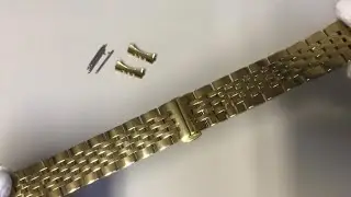 Polished Gold Tone Quick Release Curved End Replacement Metal Watch Band 7073